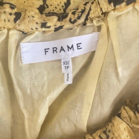 FRAME Off-The-Shoulder Billow Top XS | Yellow Black Python Print Blouse - Picture 4 of 5
